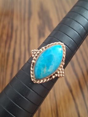 Ring Turquoise Large Natural Stone Copper Size 8.5